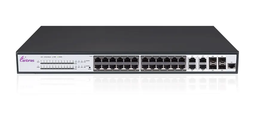 Verwaltet Ethernet-Schalter mit 24 × GE PoE-Ports, 4 GE TX/SFP Combo-Häfen