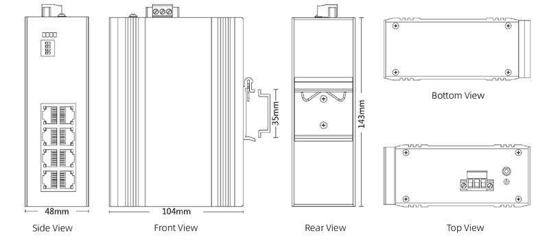 Dimension of Industrial Din-rail Unmamaged Booster PoE Switch 8x10/100Base-T Dimension of Industrial Din-rail Unmamaged Booster PoE Switch 8x10/100Base-T
