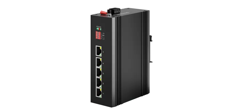 Industrieller Din-Rail-nicht verwalteter Booster-PoE-Schalter 5x1/100Base-T