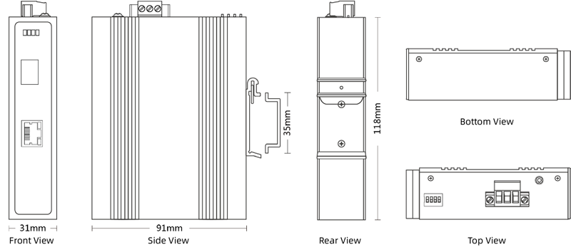 Dimension of Industrial Unmanaged Media Converter 1x1000Base-X, 1x10/100/1000Base-T Dimension of Industrial Unmanaged Media Converter 1x1000Base-X, 1x10/100/1000Base-T