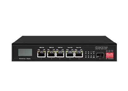 15A UPS Solar PoE Ethernet-Schalter mit OLED 1GE 60W PoE 2GE 30W PoE 2GE Auto PoE 1GE SFP