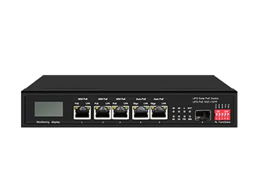 15A UPS Solar PoE Ethernet Switch with OLED 1GE 60W PoE + 2GE 30W PoE + 2GE Auto PoE + 1GE SFP
