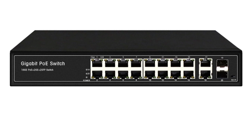 Nicht verwalteter Schalter 16GE PoE 2GE RJ45 2GE SFP