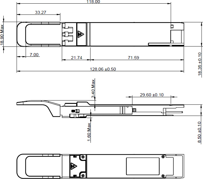 Outline Drawing of 200Gb/s QSFP-DD ER4 40km Transceiver