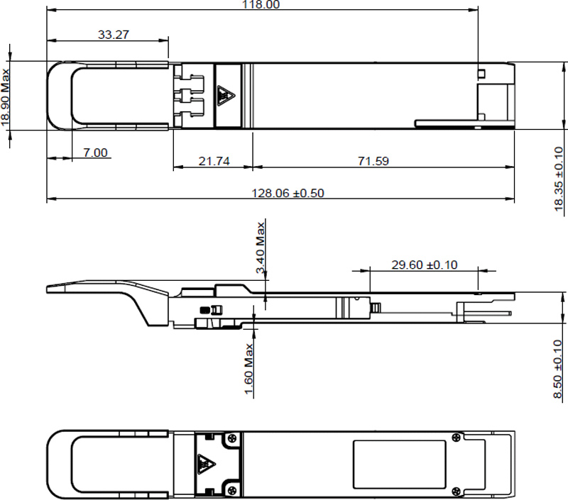 Outline Drawing (mm) of 400Gb/s QSFP-DD FR4 2km Transceiver Outline Drawing (mm) of 400Gb/s QSFP-DD FR4 2km Transceiver