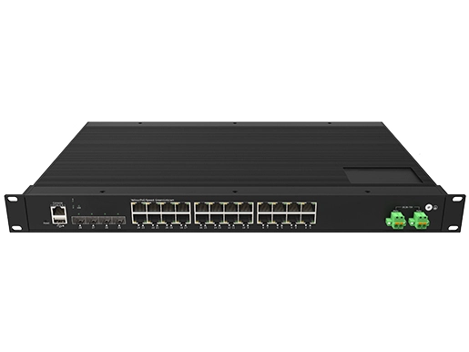 Industrieller Rack mount Schicht 3 Managed Switch 24x0/100/1000M RJ45, Uplink 4x1G/2,5G SFP