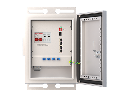 IP55 Outdoor Box, mit nicht verwaltetem Industrie-Schalter 1x1000 Base-X, 4x0/100/1000 Base-T PoE