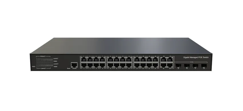 L3 Lite Verwaltet Ethernet PoE-Schalter 24x0/100/1000Base-T PoE , 4xGigabit Combo (RJ45/SFP)
