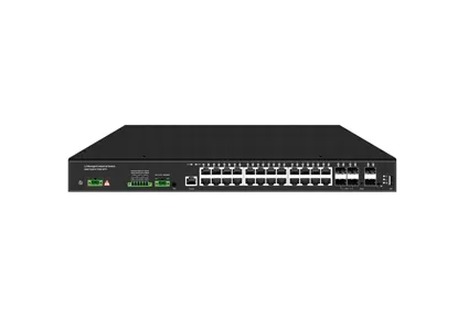 Industrieller Rack mount Layer 3 Managed Switch 24Port 10/100/1000M RJ45, Uplink 6Port 10G SFP Redundant Dual Power Input AC100-240V und DC12-57V